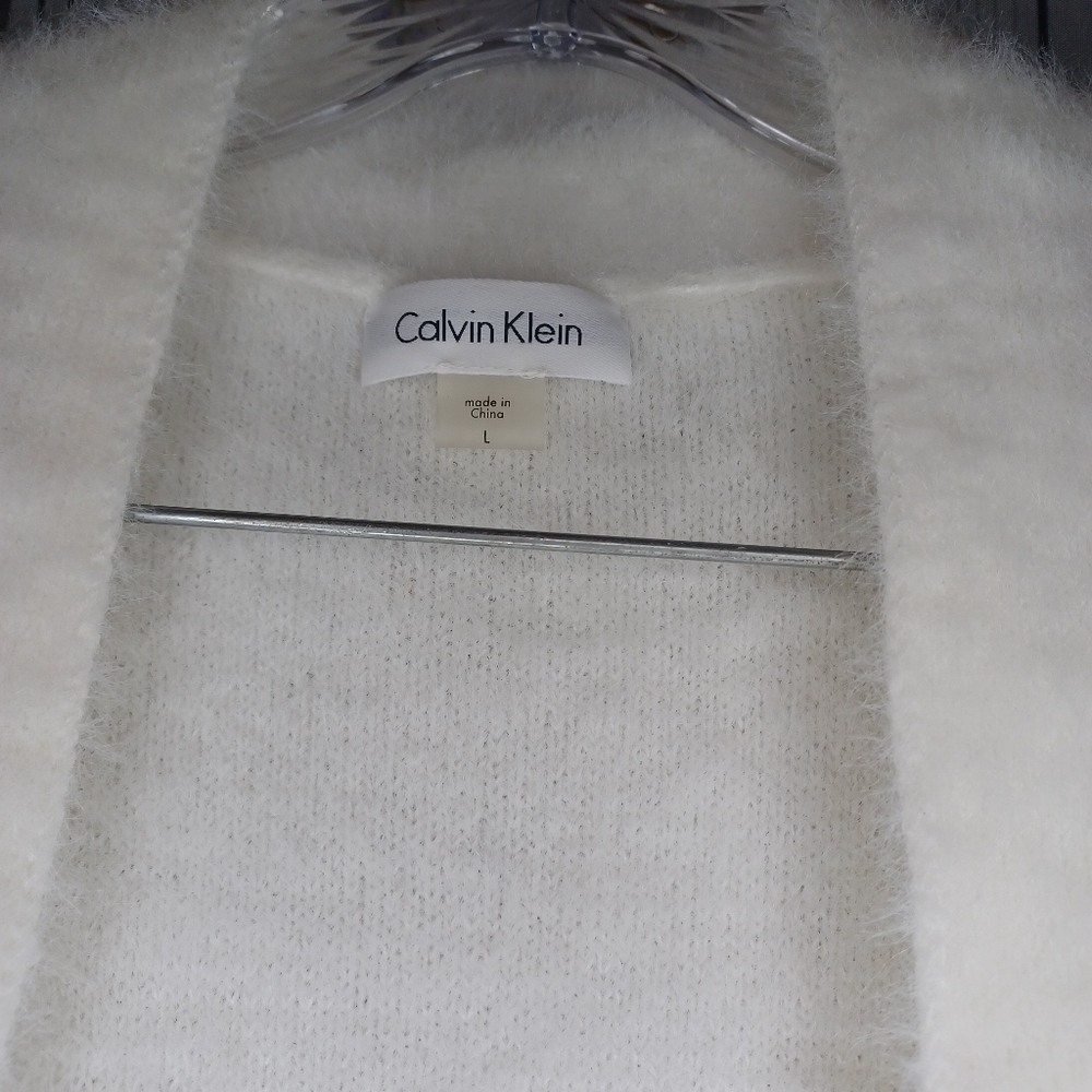 Calvin Klein Women's White Open-Front Cropped Coquette Minimalist Sweater - Picture 2 of 10